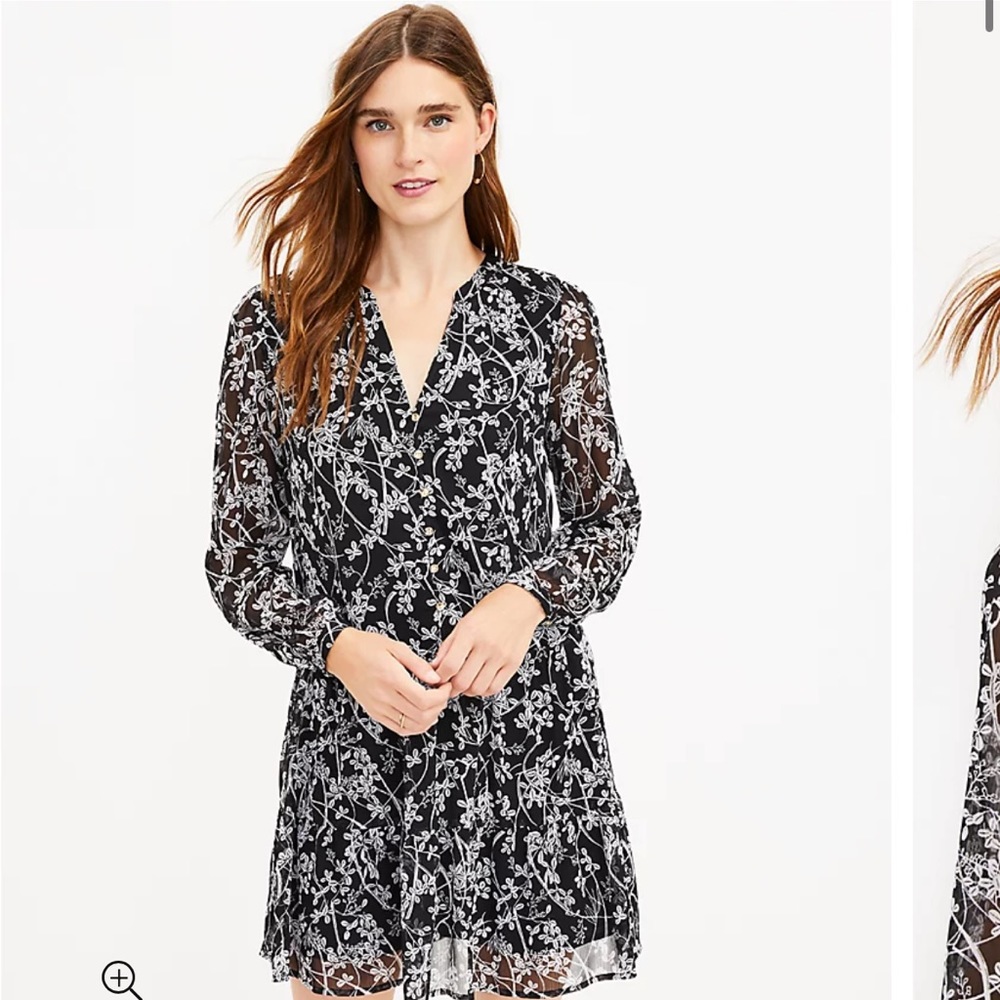 Loft Floral Drop Waist Shirt Dress